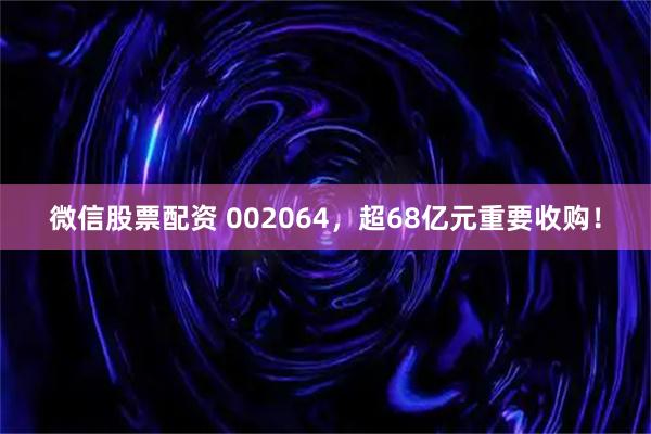 微信股票配资 002064，超68亿元重要收购！